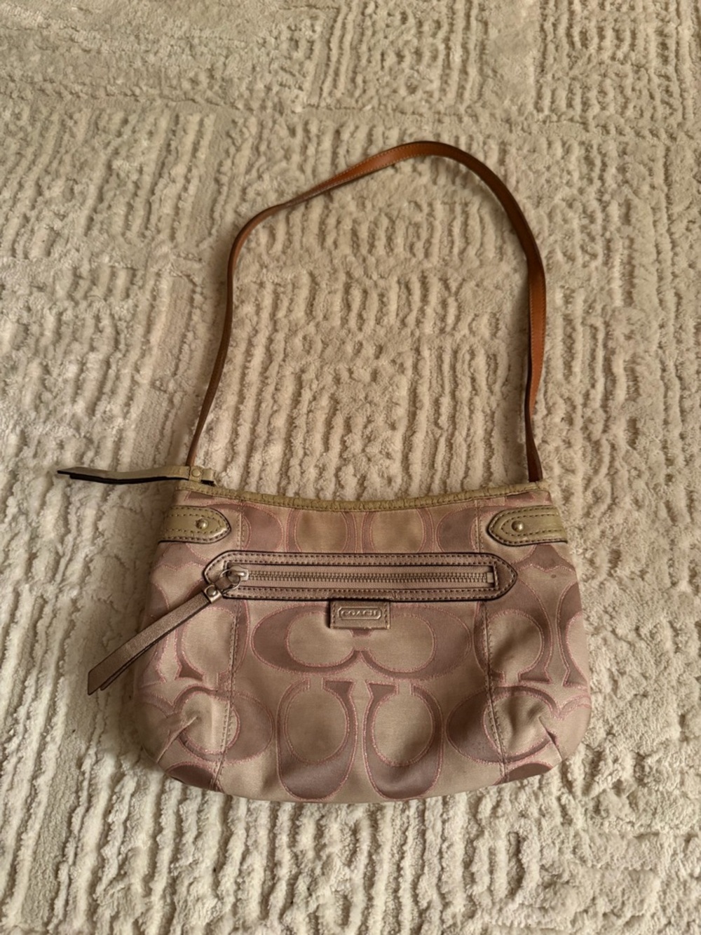 Coach Blush Signature Crossbody Shoulder Bag with Tan Strap